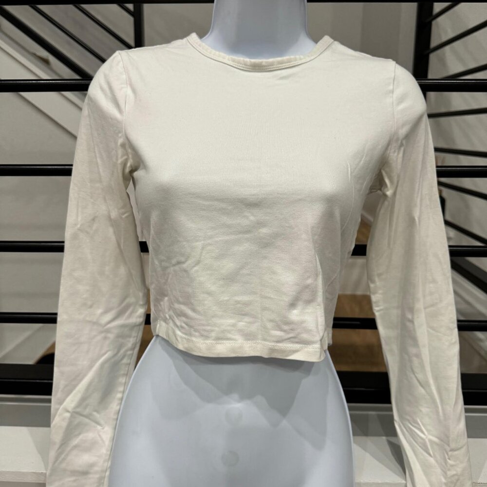 BP Cropped Long Sleeve Top - White - Small